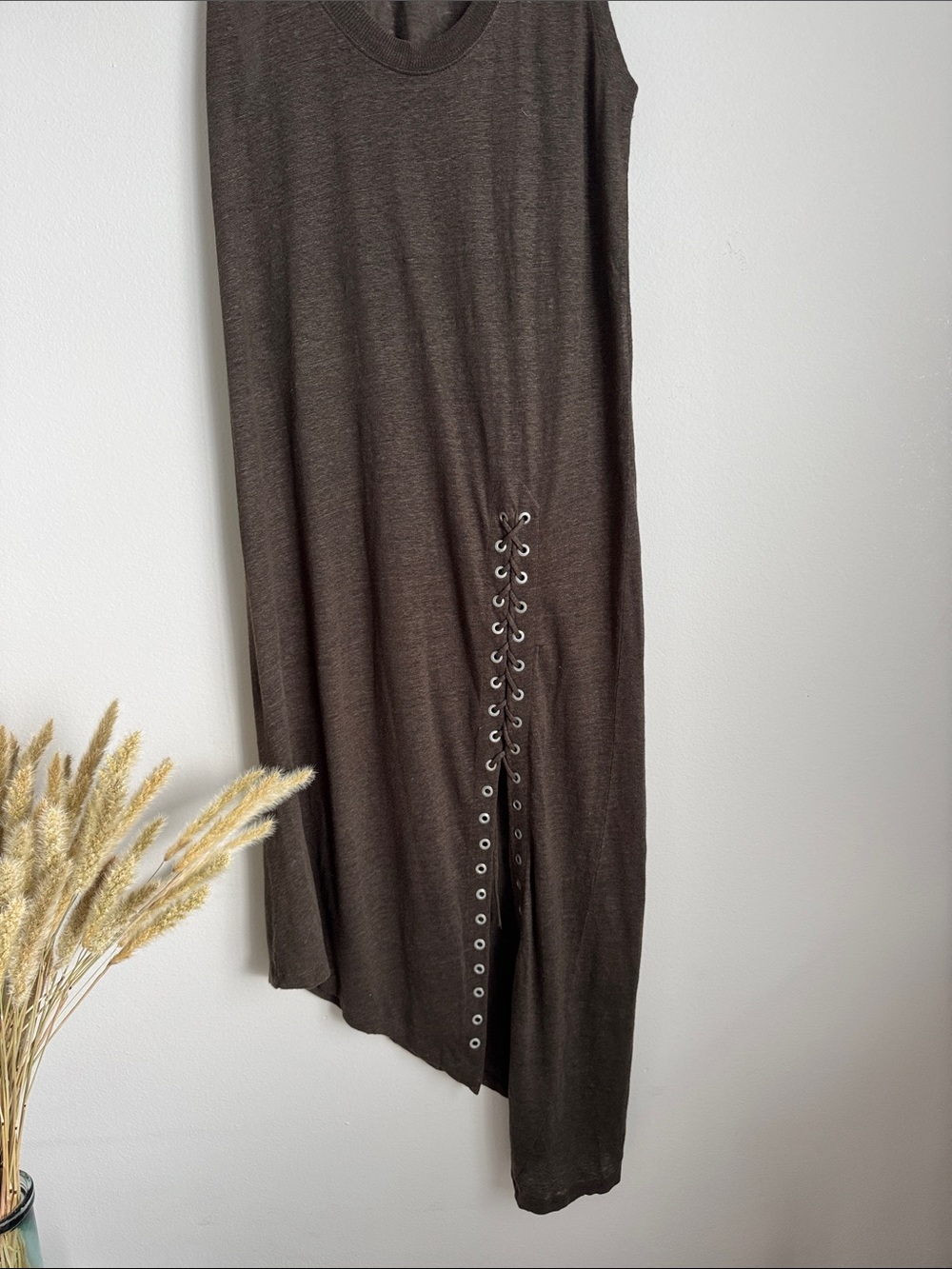 IRO Karossi Asymmetrical Linen Dress Brown Lace-Up Side Slit Sleeveless Size S - Picture 6 of 13